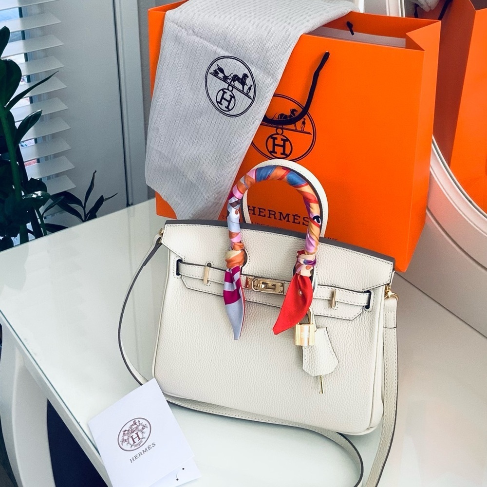 Cream Pebbled Leather  Inspired 25 Birkin
